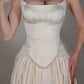 Exquisite Satin Ivory Sleeveless Strapless Long Pleated Prom Dress with Beadings SH5463