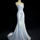 Classy Mermaid Spaghetti Straps Appliques Satin Open Back Long Party Dress Evening Dress SH2916
