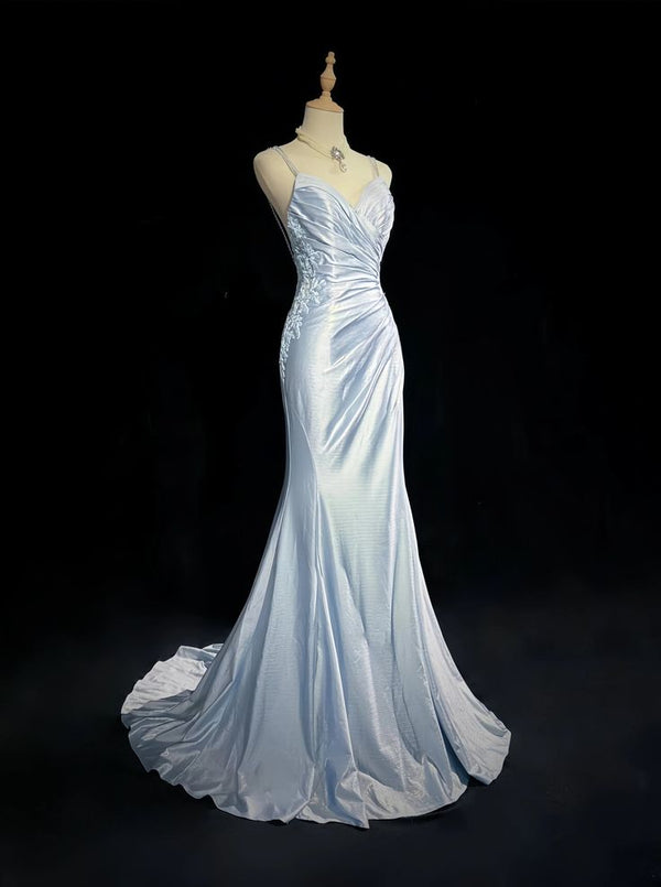 Stylish Spaghetti Straps Sleeveless Mermaid Layered Floor-Length Party Dress