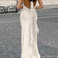 Simple Sheath Halter Light Champagne Satin Open Back Prom Dress Evening Dress SH2358