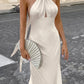 Simple Sheath Halter Light Champagne Satin Open Back Prom Dress Evening Dress SH2358