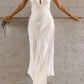 Simple Sheath Halter Light Champagne Satin Open Back Prom Dress Evening Dress SH2358