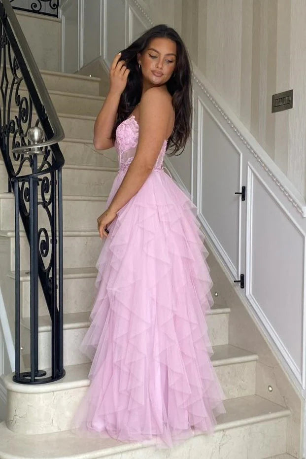Coral A Line Sweetheart Neck Layered Tulle Long Wedding Guest Dress Ev shinydress Coral A Line Sweetheart Neck Layered Tulle Long Wedding Guest Dress Ev shinydress