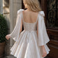 Cute Ivory A Line Bow Straps Satin Short Prom Dress Homecoming Dress SH6381