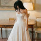 Gentle A Line Strapless Corset White Satin Long Prom Dress Wedding Dress SH7267