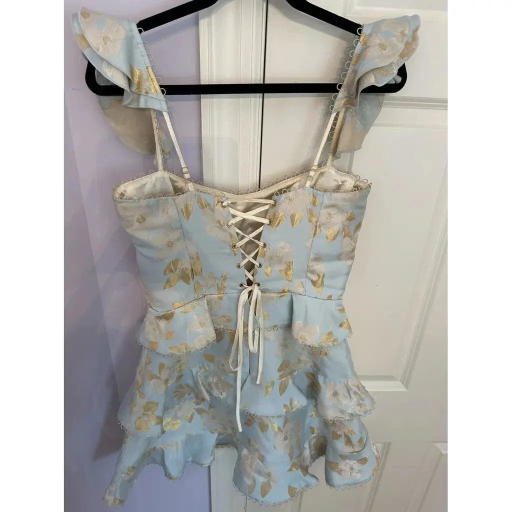 Stylish Sheath Square Neck Pink Printed Short Homecoming Dress with Ruffles SH7465