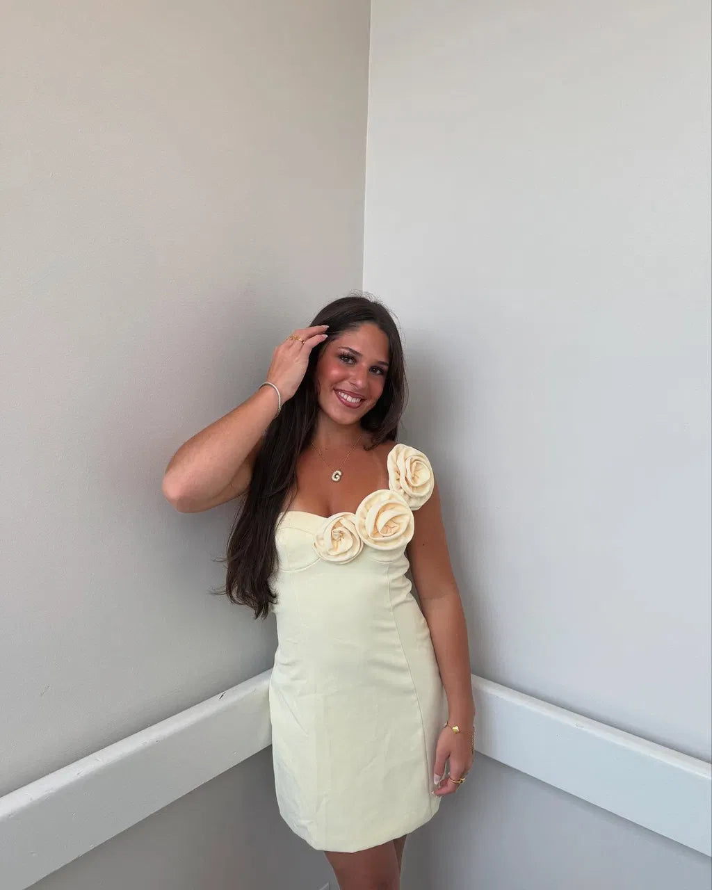 Fashionable Sheath One Shoulder Yellow Short Homecoming Dress with 3D Flowers SH7827