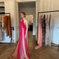 Elegant A Line Halter Pink Ombre Chiffon Long Prom Dress Evening Dress SH7701