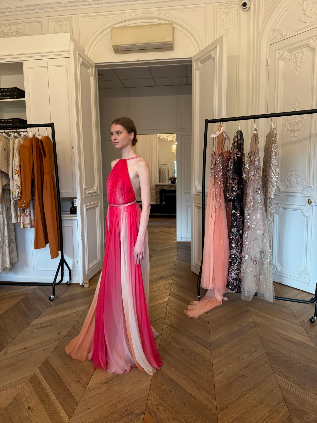 Elegant A Line Halter Pink Ombre Chiffon Long Prom Dress Evening Dress SH7701
