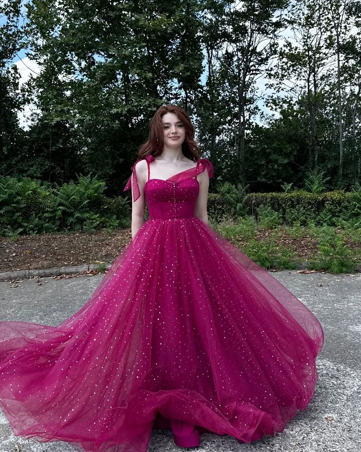 Jewel Cerise A Line Spaghetti Straps Sequin Tulle Long Prom Dress Date Dress SH7014