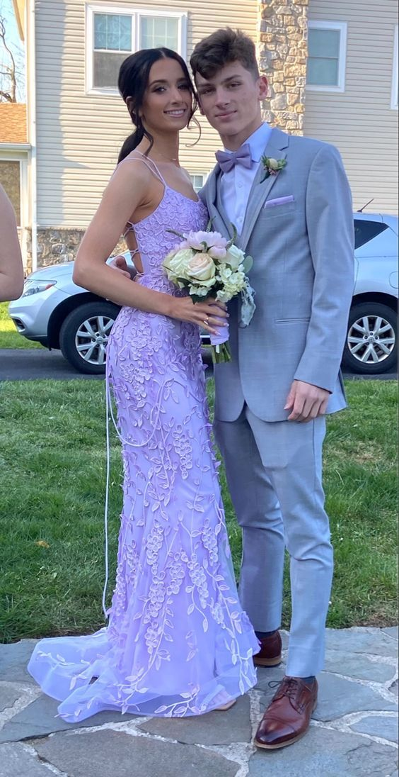 Sf Prom Purple Tulle Lace Appliques Mermaid Prom Dress Backless Long Evening D ...