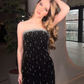 Glamorous Sheath Strapless Exquisite Beaded Black Velvet Prom Dress Evening Dress SH6751