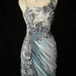 Blue Retro Mermaid Spaghetti Straps Appliques Satin Prom Dress Party Dress SH3297