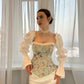 Vintage Two Piece Sheath Long Sleeve White Satin Long Prom Dress Date Dress SH7431