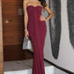 Simple Burguny Sheath Sweetheart Neck Pleated Satin Prom Dress Evening Dress SH7199