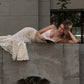 Two Piece Mermaid Spaghetti Strap Ivory Lace Long Prom Dress Evening Dress SH8120