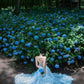 Blue A Line Spaghetti Strap Paper Cut Hollow Satin Open Back Long Party Dress Evening Dress SH2858