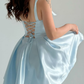 Baby Blue A Line Bow Straps Satin Short Prom Dress Homecoming Dress SH6009