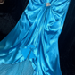 Stunning Mermaid Sweetheart Neck Beaded Sequin Blue Satin Long Prom Dress Evening Dress SH3157