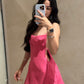 Hot Pink A Line Spaghetti Straps Sexy Satin Short Homecoming Dress Mini Dress SH8014