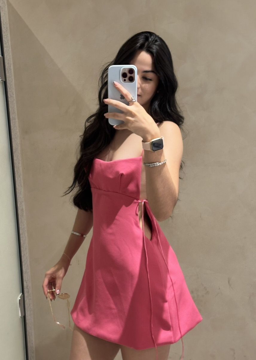 Hot Pink A Line Spaghetti Straps Sexy Satin Short Homecoming Dress Mini Dress SH8014