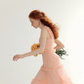 Orange-pink A Line Spaghetti Strap Lace Long Prom Dress Party Dress SH4146