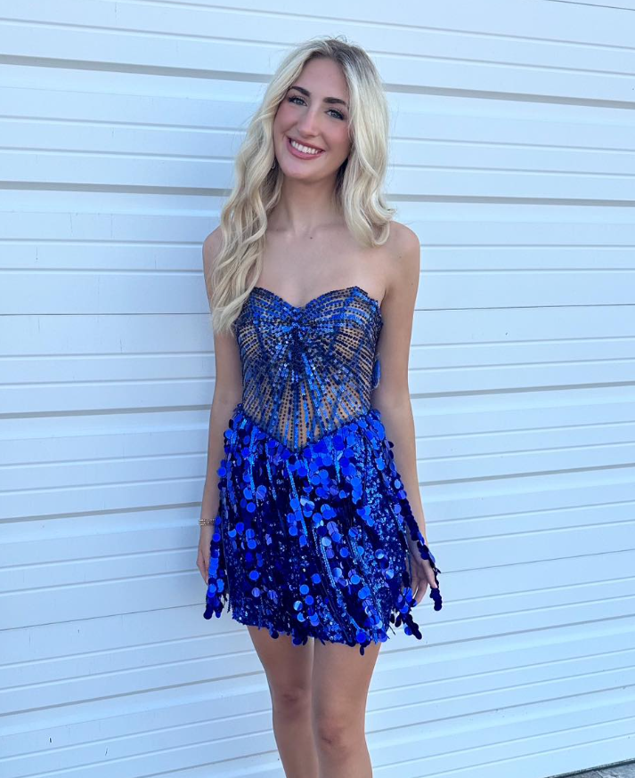 Royal Blue A Line Sweetheart Neck Sequin Short Homecoming Dress SH6798