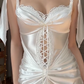 White Elegant Sheath Spaghetti Strap Classic Satin Prom Dress Outfits SH4864