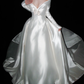 Elegant Ball Gown Long Sleeve Rose White Satin Long Train Wedding Dress SH6672