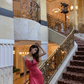 Pink A Line Spaghetti Strap Black Lace Satin Prom Dress 16th Birthday Dress with Slit SH4463