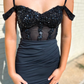 High-class A Line Straps Black Beaded Satin Long Prom Dress Evening Dress SH6775