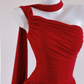 Flowy Red A Line One Shoulder Chiffon Long Prom Dress Party Dress SH4364
