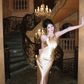 Backless Champagne Sheath Spaghetti Strap Satin Long Prom Dress Evening Dress SH8786