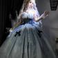 Stunning Blue Bow A Line Lace Tulle Lolita Goth Boning Dress Prom Dress SH4911
