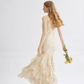 Apricot Mermaid Spaghetti Strap Ruffle Chiffon Long Prom Dress Party Dress SH4147