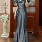 Vintage Unique Mermaid V Neck Grey Satin Long Prom Dress SH5172