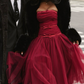 Burgundy A Line Strapless Bow Tulle Long Prom Dress Wedding Guest Dress SH4805