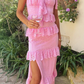Pink Lovely Lace A Line Ruffles Slit Prom Dress SH1489