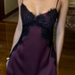 Dark Grape A Line Strap Lace Satin Short Homecoming Dress Outfits SH5480