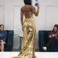 Long Spaghetti Straps Mermaid Slit Prom Dresses, Long Prom Dresses SH389
