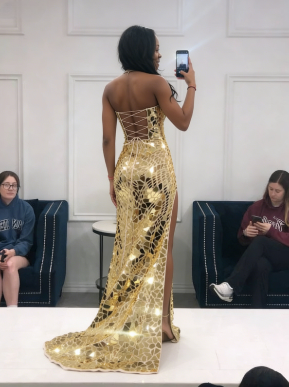 Long Spaghetti Straps Mermaid Slit Prom Dresses, Long Prom Dresses SH389