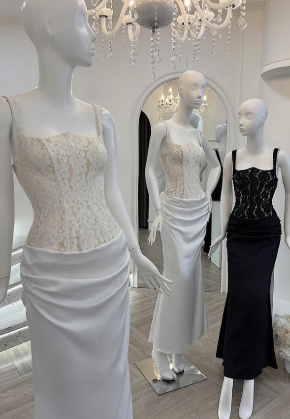 Sexy Mermaid Spaghetti Strap Lace Satin Long Prom Dress Evening Dress SH4668