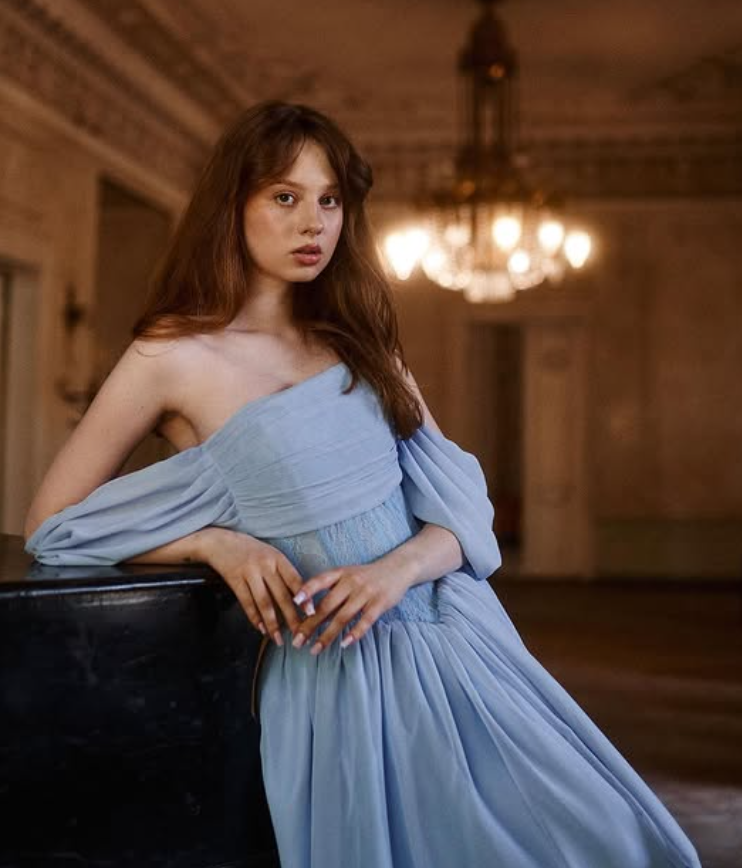 Gentle Blue A Line Off the Shoulder Corset Lace Chiffon Prom Dress Evening Dress SH6695
