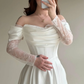 Elegant White A Line Long Sleeve Lace Satin Prom Dress Wedding Guest Dress SH5395