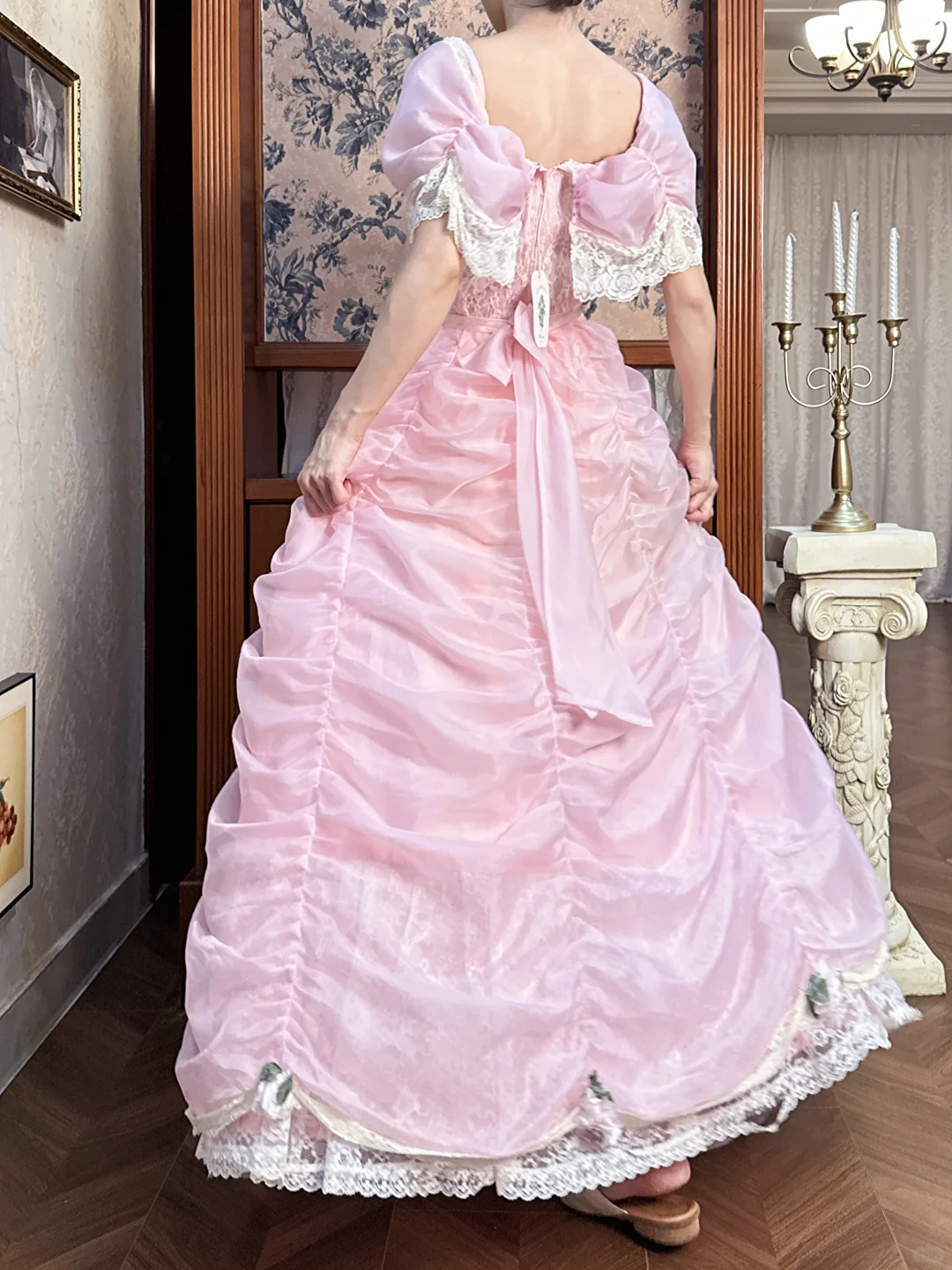 Vintage Sweety Pink Ball Gown Lace Tulle Long Prom Dress 16th Birthday Dress SH5201
