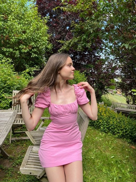 Pink Sequare Neck Prom Dress Sexy Backless Homecoming Dress SH1099