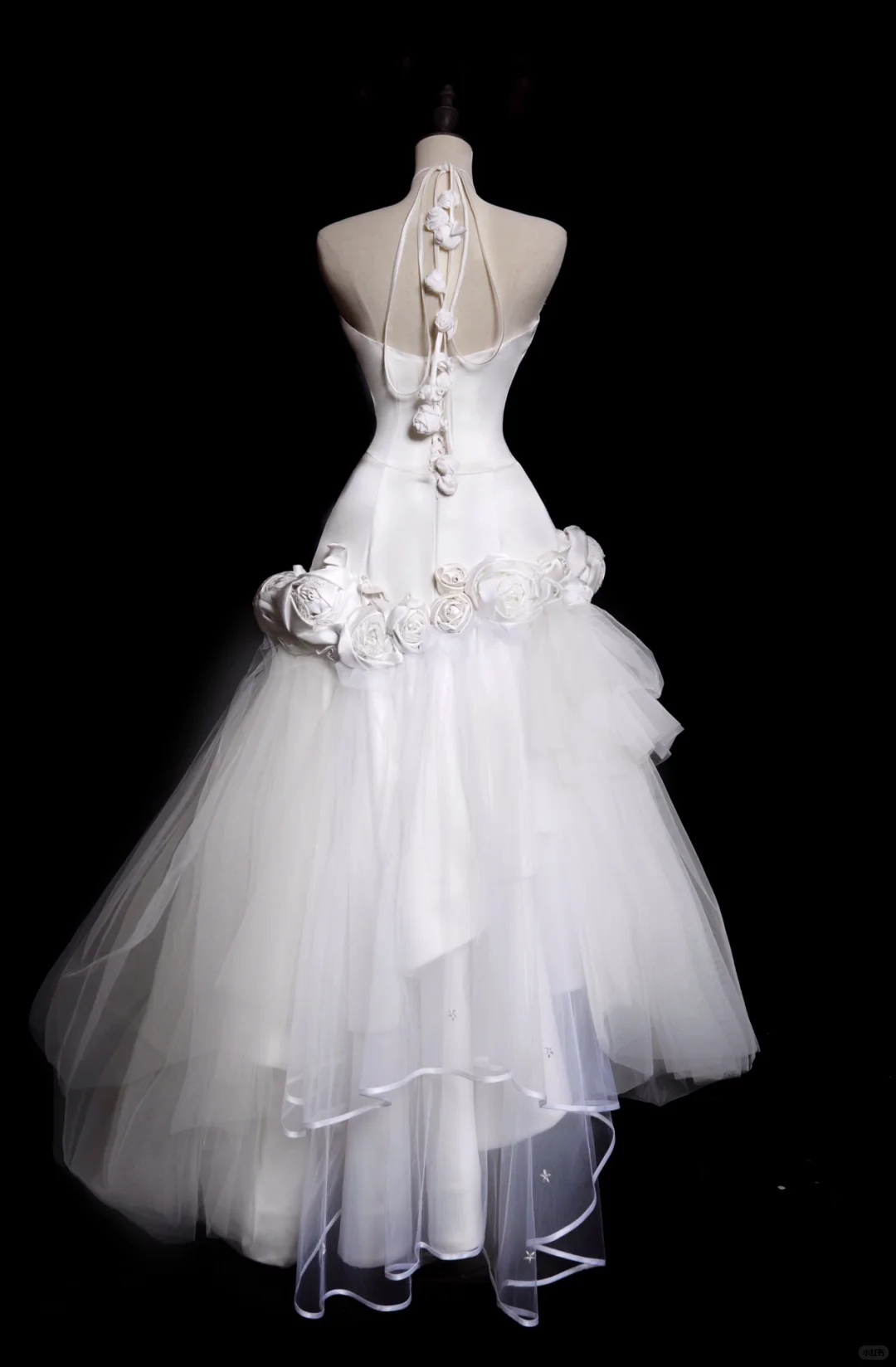 Gentle Mermaid Halter White Floral Satin Tulle Long Wedding Dress SH4530