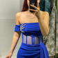 Charming Long Royal Blue Strapless Prom Dress With Beaded  SH833