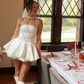 Cute White A Line Strapless Satin Short Prom Dress Birthday Dress SH1856