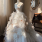Stunning Retro Ball Gown Strapless Light Pink Rose Layered Organza Wedding Dress Prom Dress SH5890